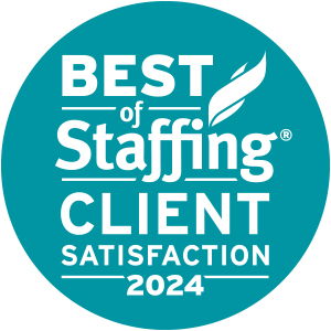 Turquoise image with best of staffing client satisfaction 2024 icon.