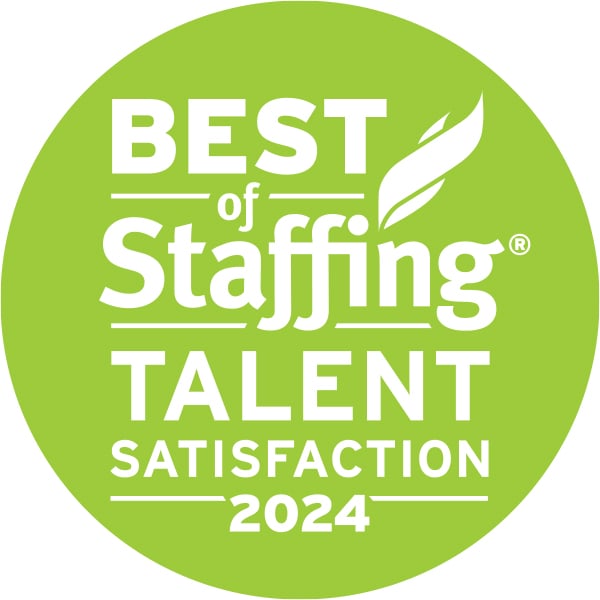 green image with best of talent staffing satisfaction award icon.