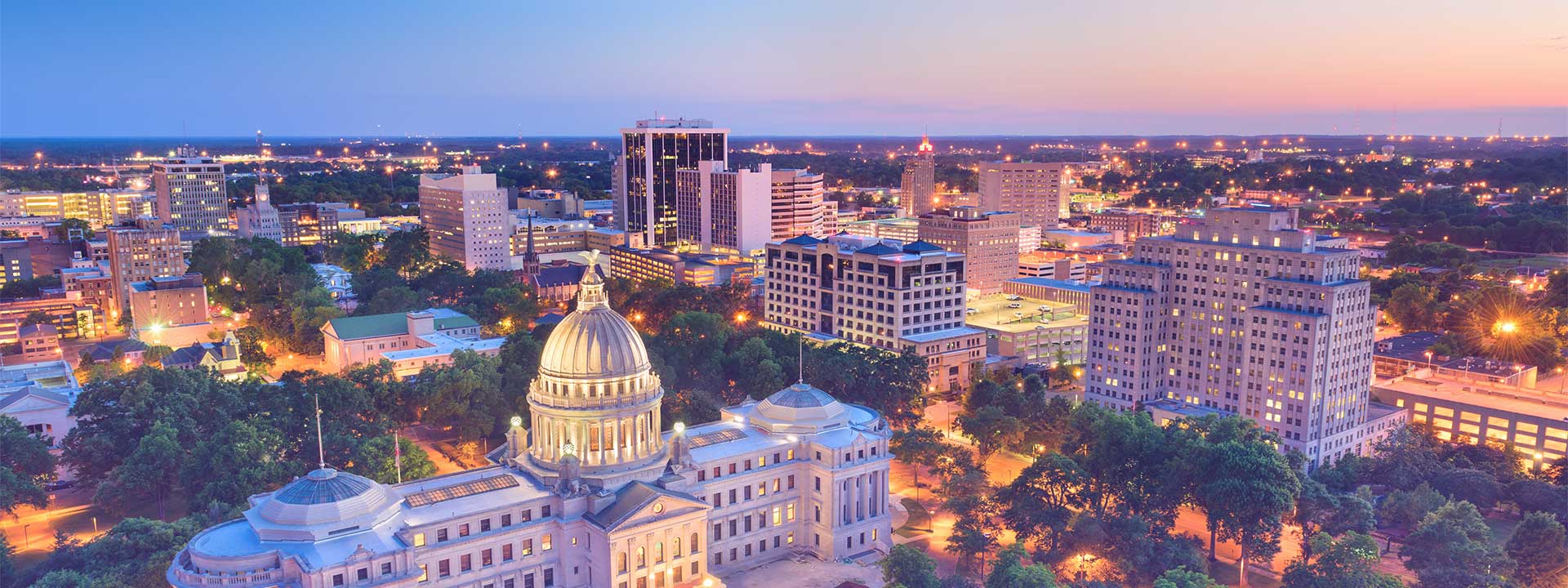 Jackson, Mississippi capitol and city photographed from above